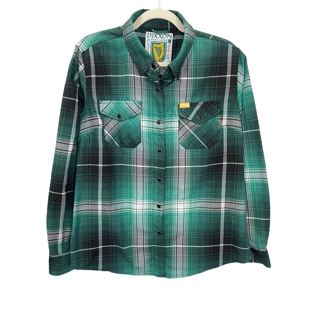 Dixxon Flannel Co The Reilly Green Plaid D-Tech Snap Closure Shirt Size L